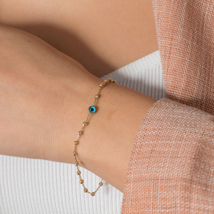 14K Solid Gold Evil Eye Bracelet