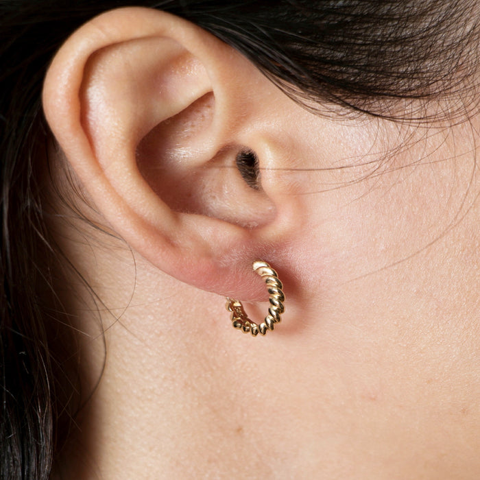 14k Dainty Gold Twisted Hoop Earrings
