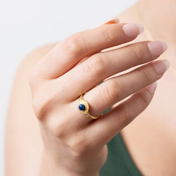 Adjustable Moonstone & Lapis Lazuli Ring
