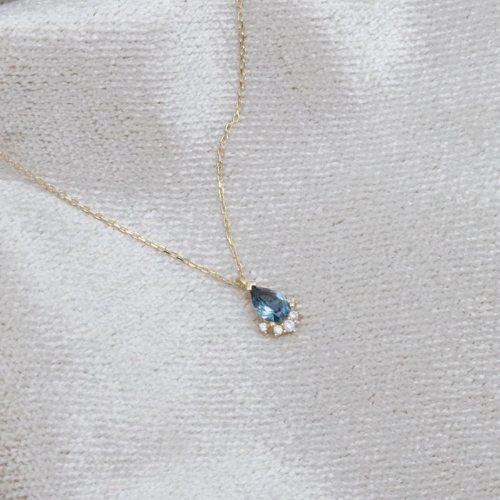 14k Gold Blue Topaz Birthstone Necklace