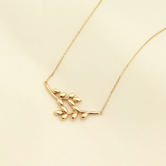 Delicate 14K Gold Olive Branch Pendant