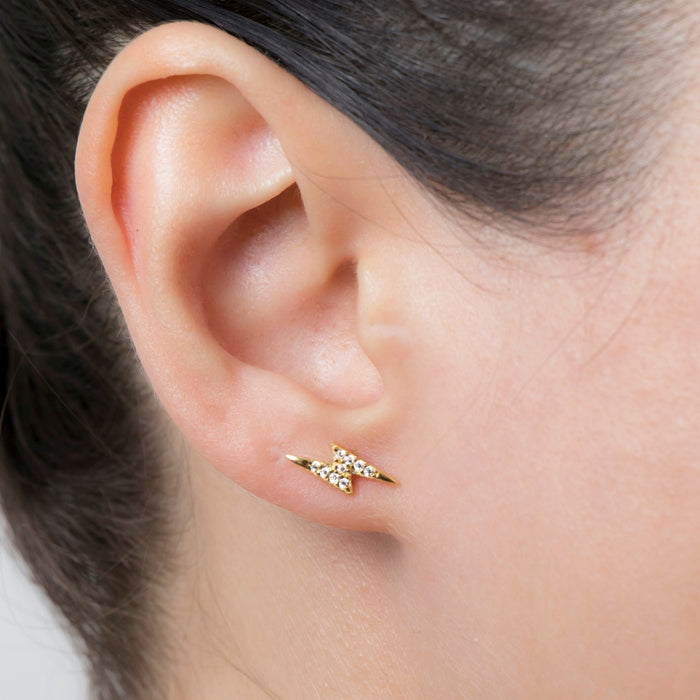 Gold Lightning Bolt Stud Earrings
