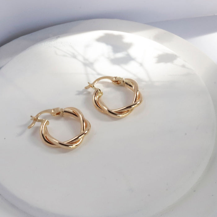 14K Solid Gold Twisted Hoop Earrings