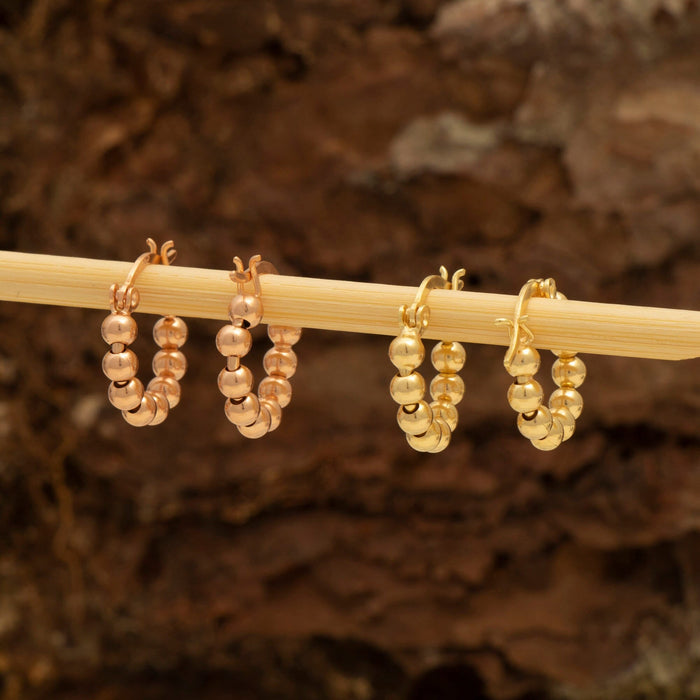 Beaded Gold Hoop Huggie Earrings