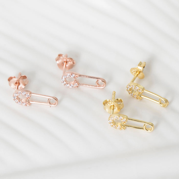 Gold Safety Pin Stud Earrings