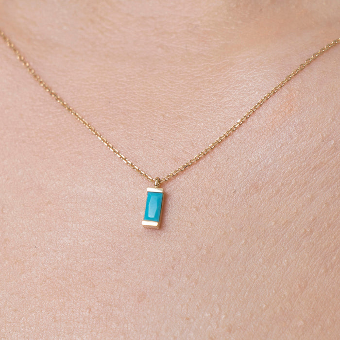 14K Solid Gold Turquoise Pendant Necklace