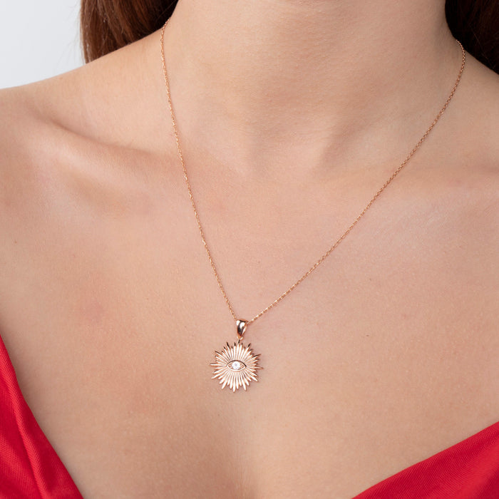 Gold Sunburst Evil Eye Necklace