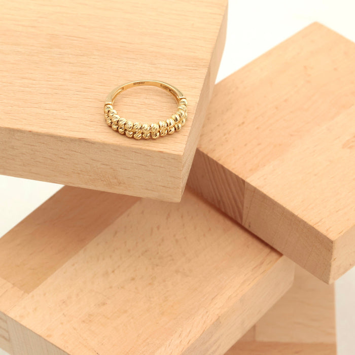 14K Solid Gold Beaded Ring