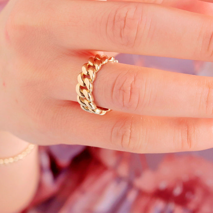 14k Solid Gold Chunky Cuban Link Chain Statement Ring