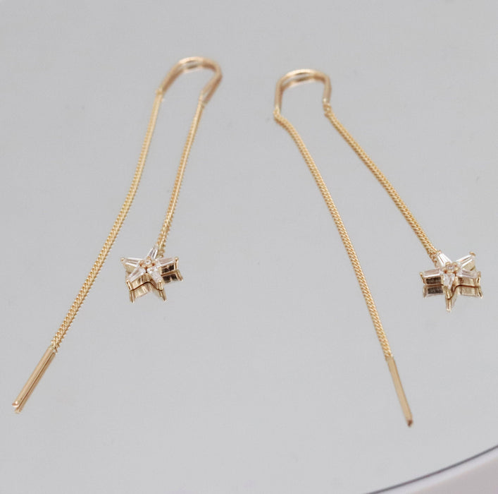 14k Solid Gold Star Chain Threader Earrings