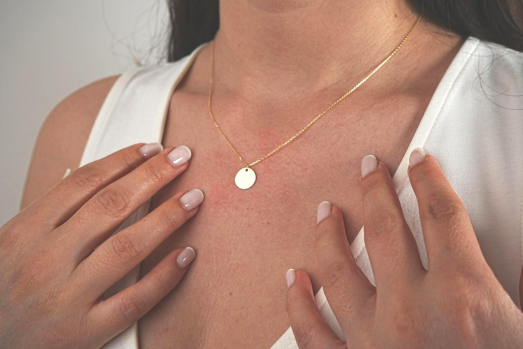 Dainty 14k Solid Gold Disc Necklace