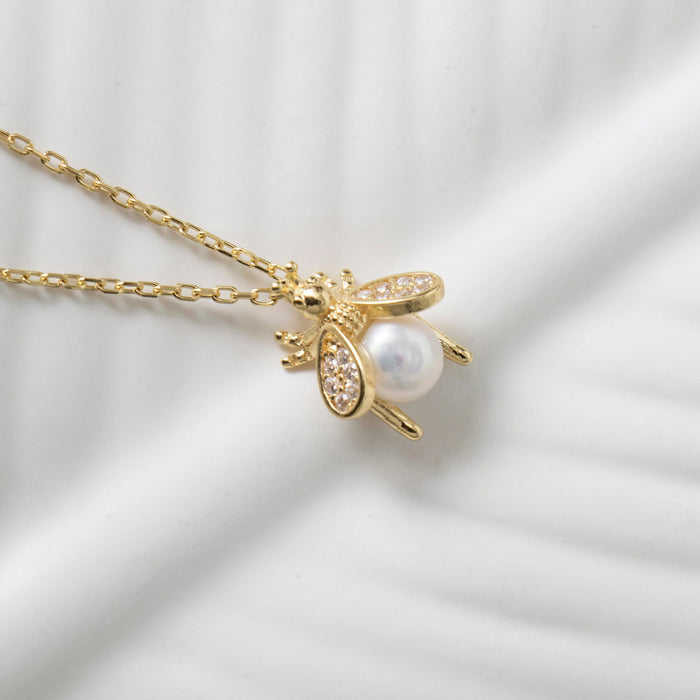 Elegant Bee & Pearl Pendant