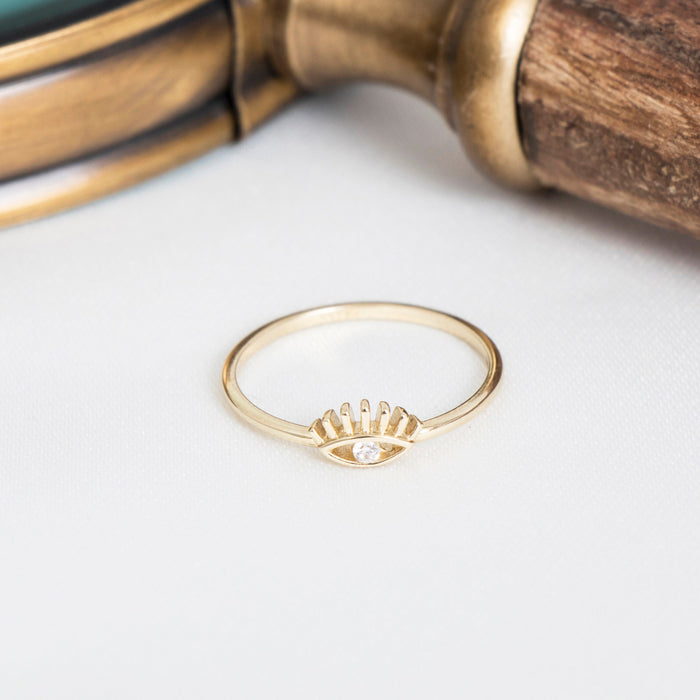 14k Solid Gold Evil Eye Ring