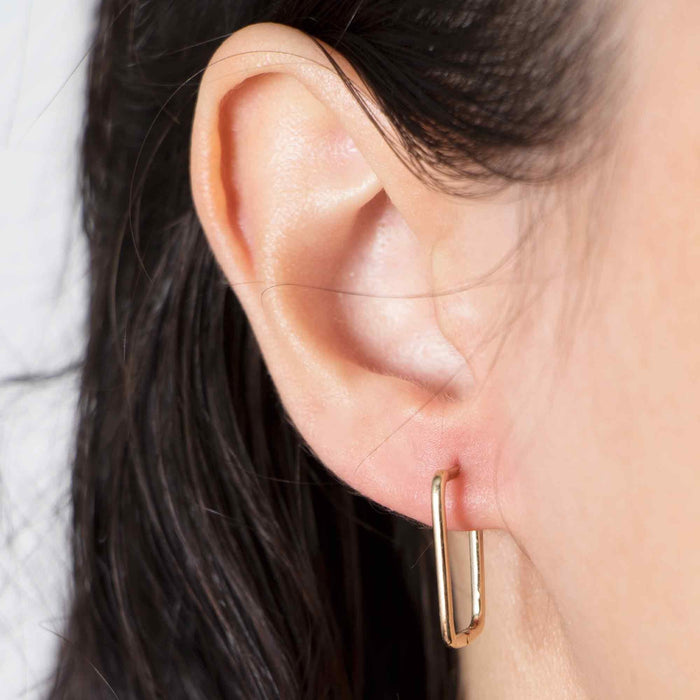 14k Solid Gold Rectangle Link Hoops