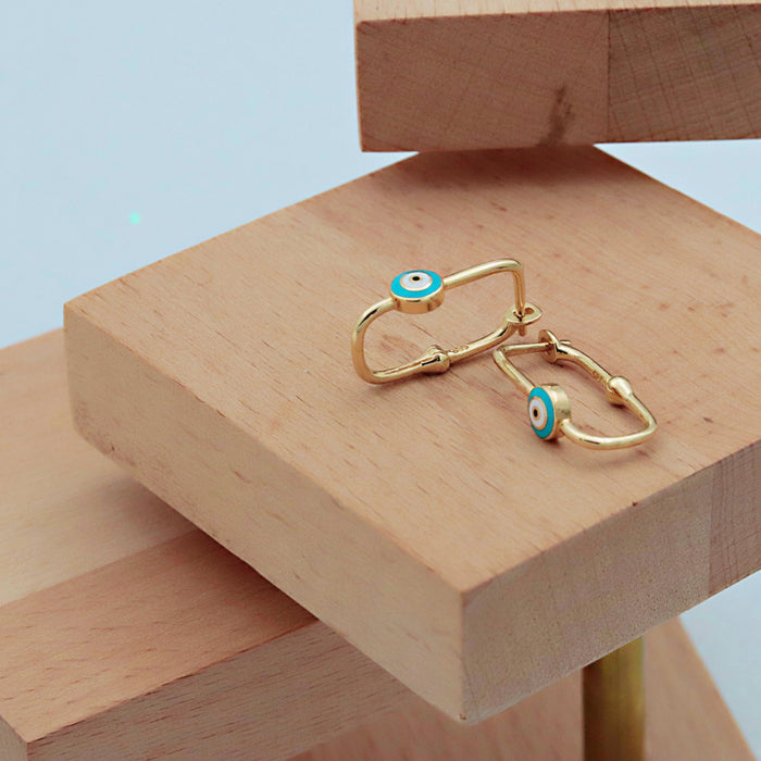 14k Gold Evil Eye Paperclip Earrings