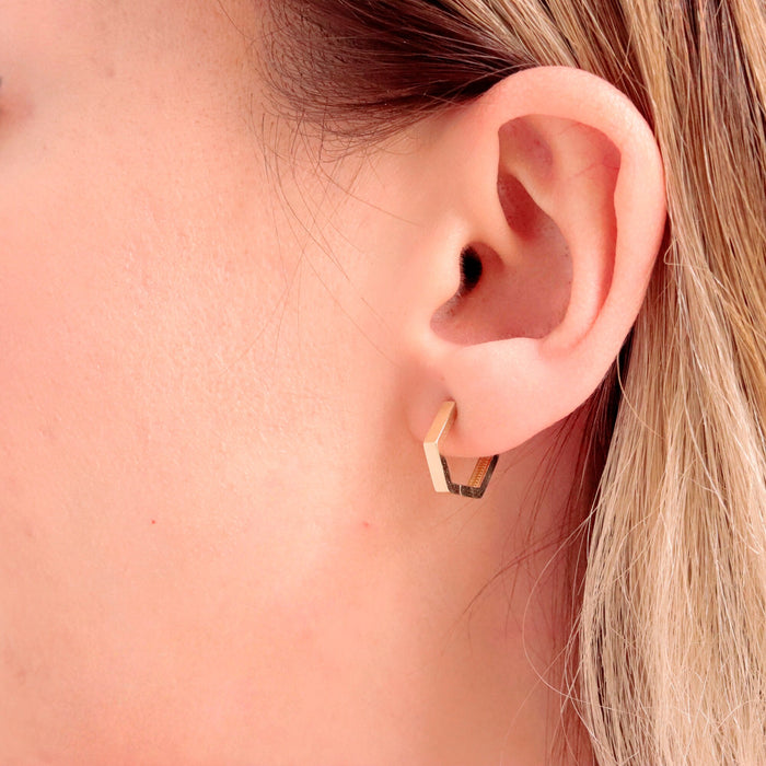 14k Gold Hexagon Huggie Hoop Earrings