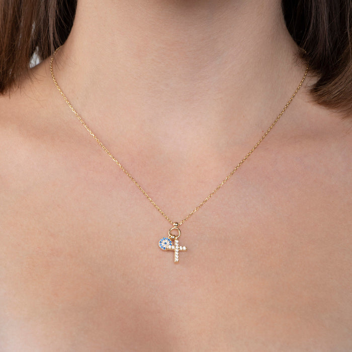 Gold Evil Eye Cross Necklace