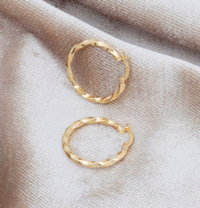 14K Gold Twisted Hoop Earrings 26MM Huggies