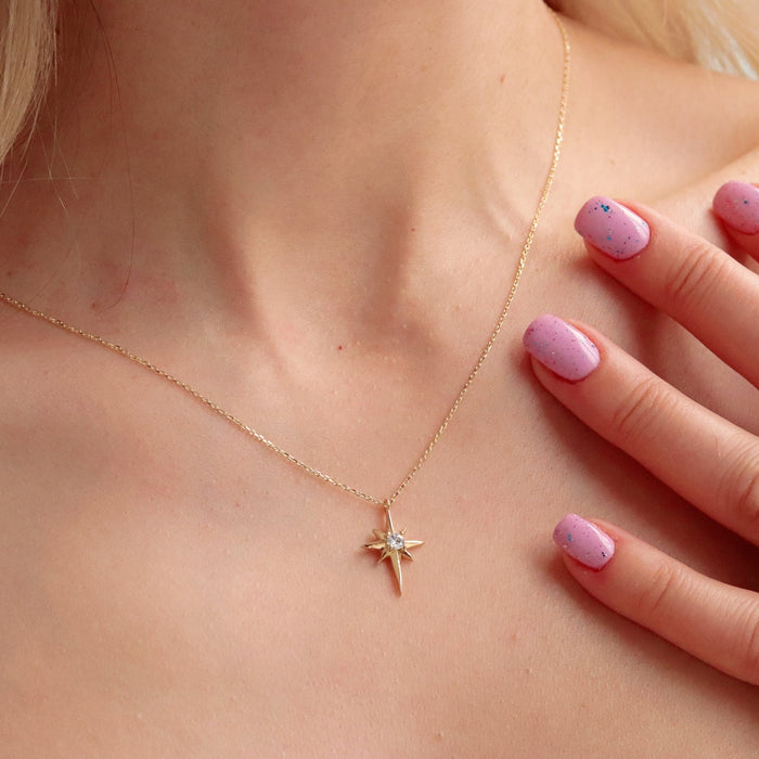 Elegant 14k Gold North Star Celestial Pendant