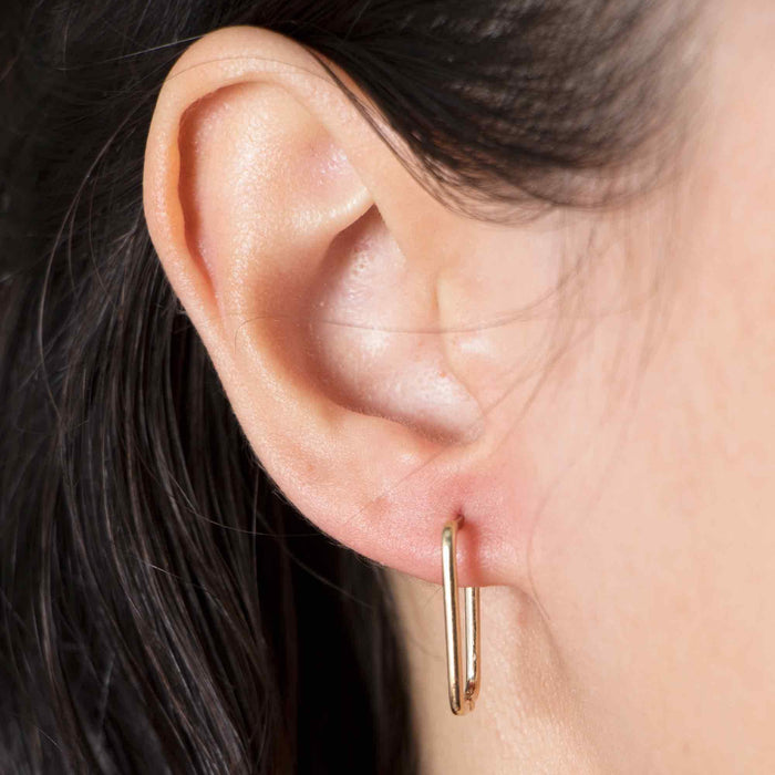 14k Solid Gold Rectangle Link Hoops