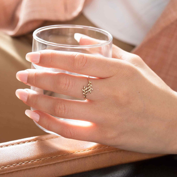Dainty 14k Solid Gold Leaf Ring
