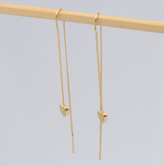 14K Gold Heart Threader Earrings with Cuff