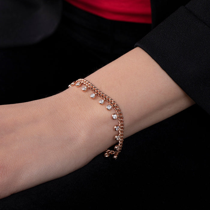 Elegant Rose Gold Cuban Chain Bracelet with CZ
