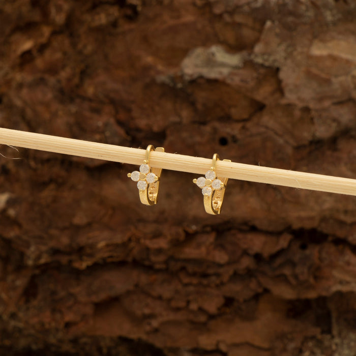 Delicate CZ Flower Huggie Hoop Earrings