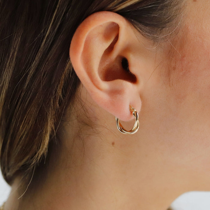 14K Solid Gold Twisted Hoop Earrings