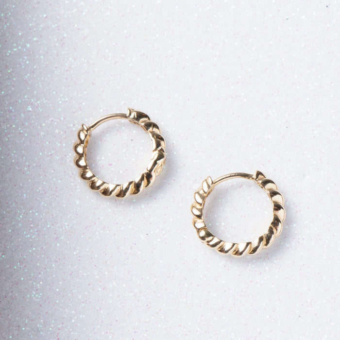 14k Dainty Gold Twisted Hoop Earrings