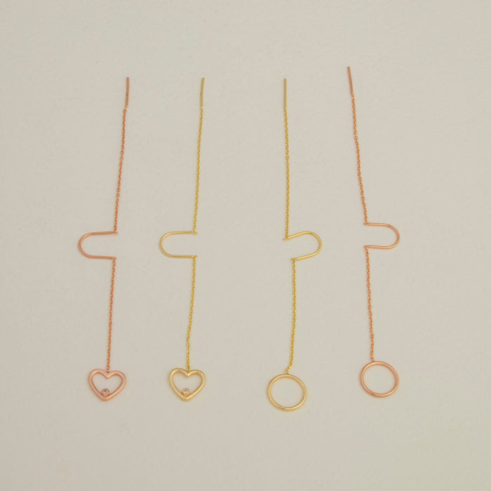 Dainty 14k Gold Heart Threader Earrings