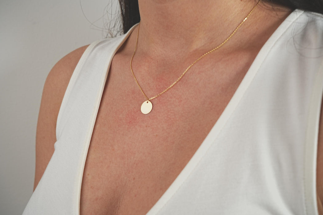 Dainty 14k Solid Gold Disc Necklace