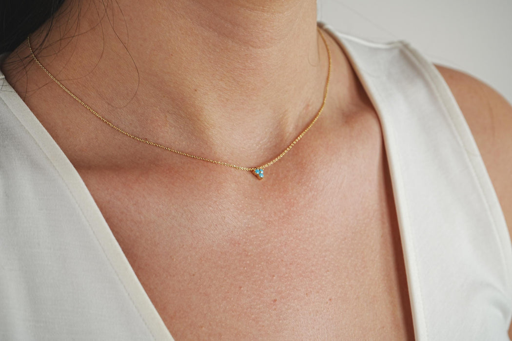 14k Gold Necklace Turquoise Flower Pendant