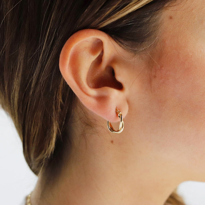 14K Solid Gold Twisted Hoop Earrings