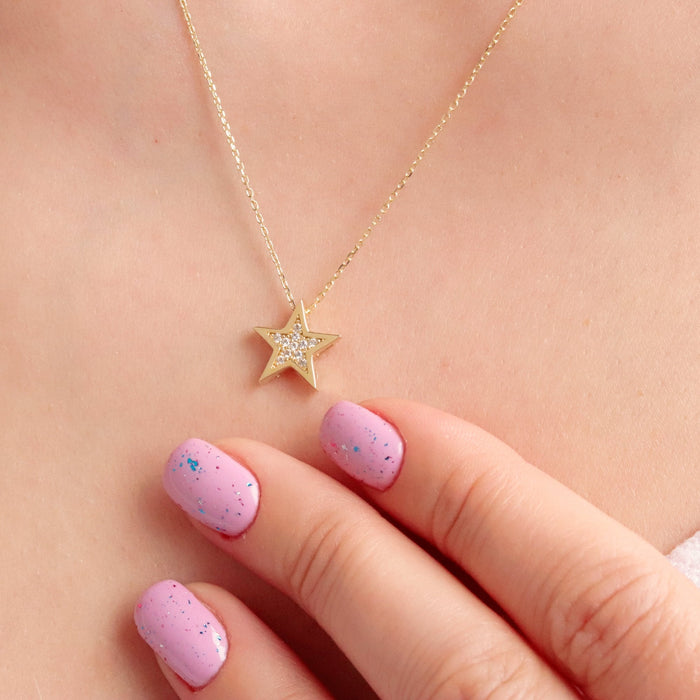 14K Solid Gold Star Necklace