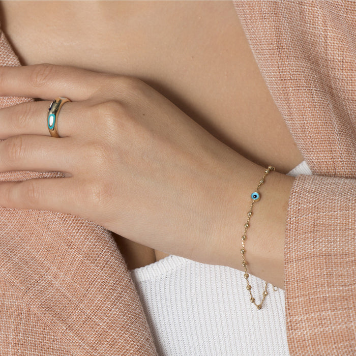 14K Solid Gold Evil Eye Bracelet