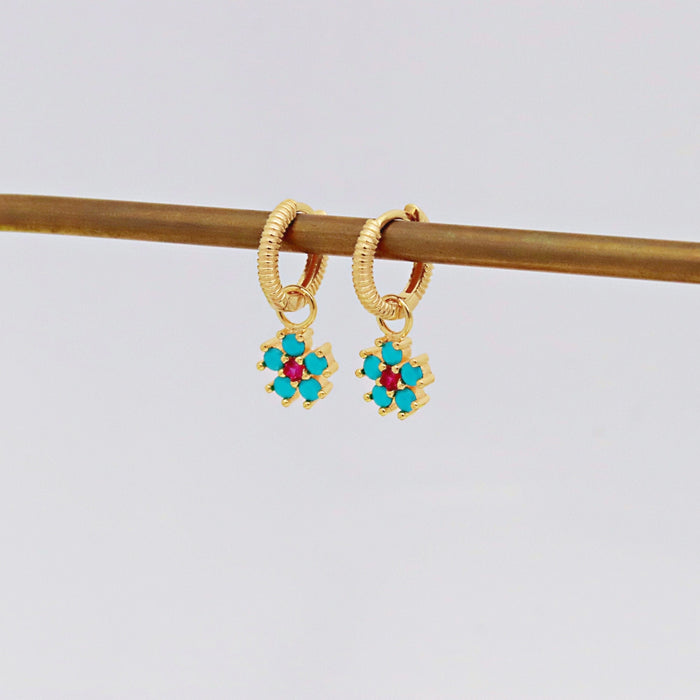 Vibrant Floral Gemstone Hoop Earrings