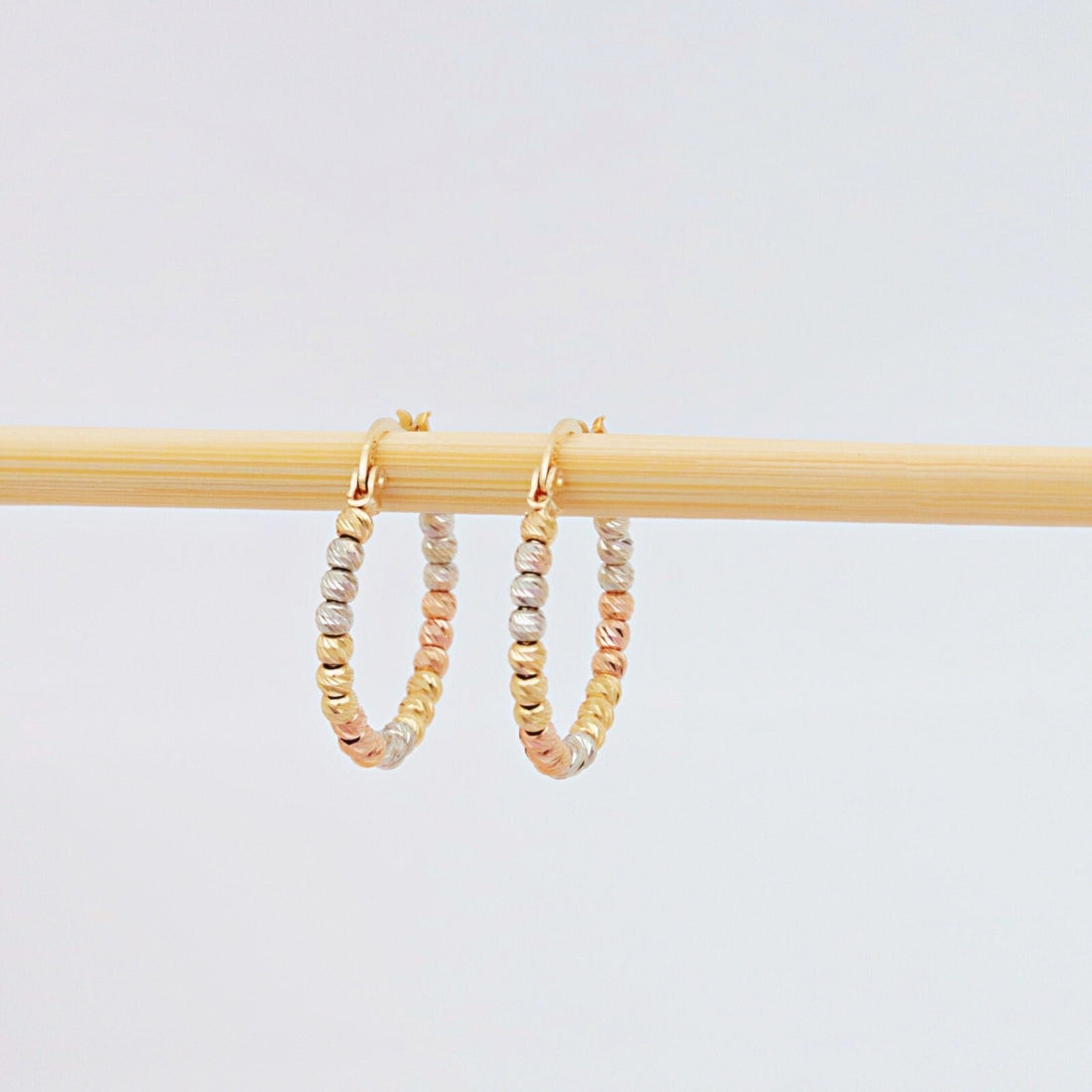 Tricolor Beaded Huggie Hoop Earrings