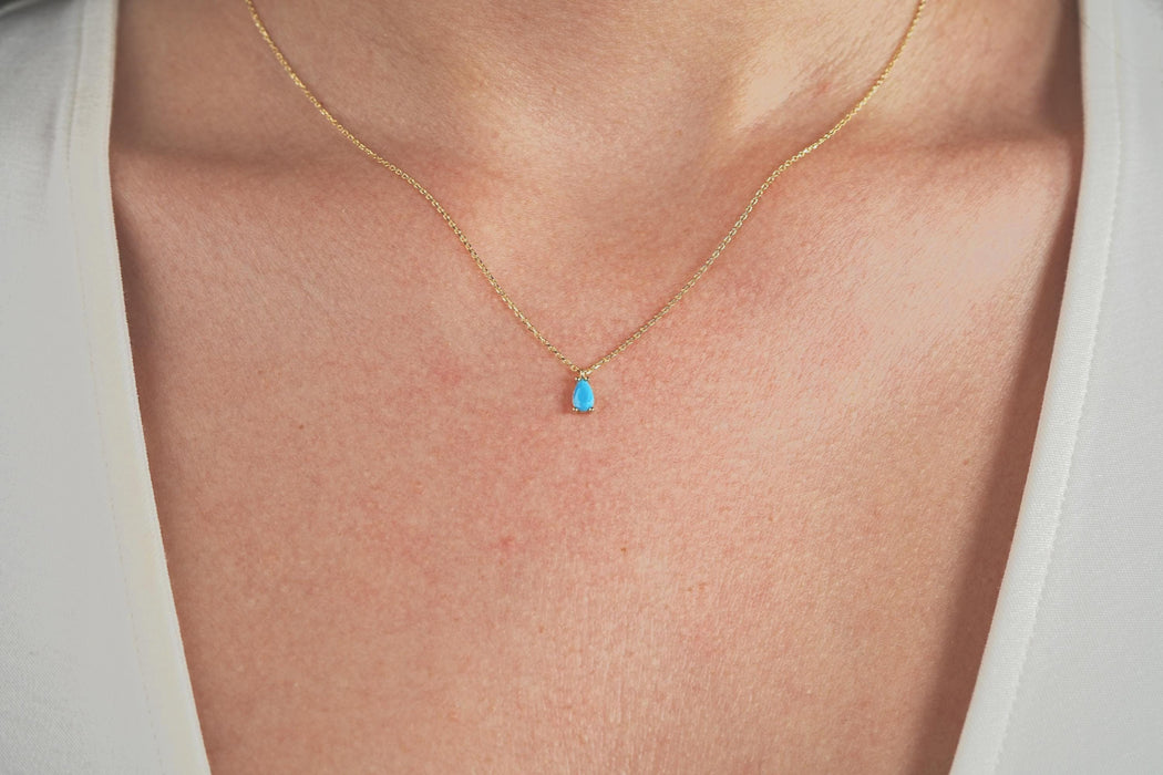 Elegant 14k Gold Teardrop Turquoise Pendant Necklace