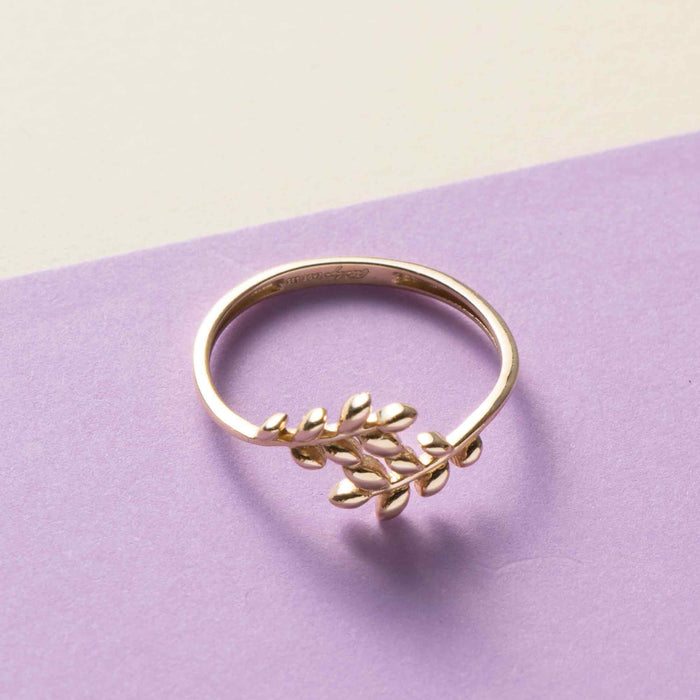 Dainty 14k Solid Gold Leaf Ring