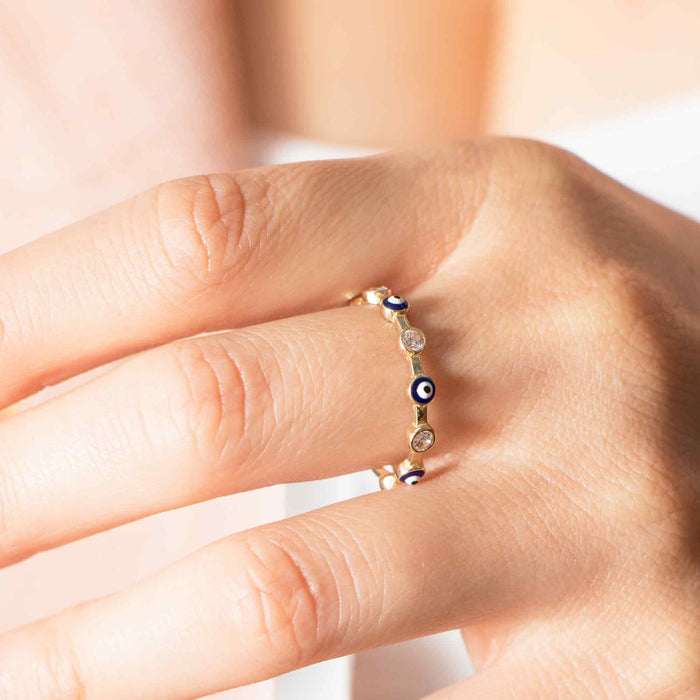 14K Solid Gold Evil Eye Ring