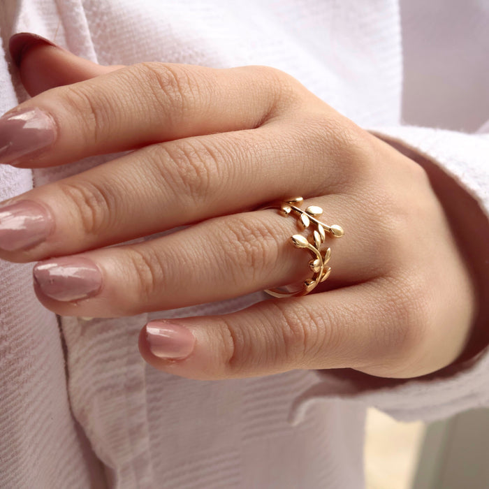 14K Solid Gold Leaf Ring