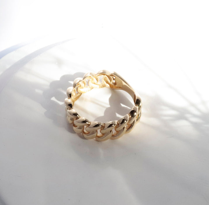 14k Solid Gold Chunky Cuban Link Chain Statement Ring