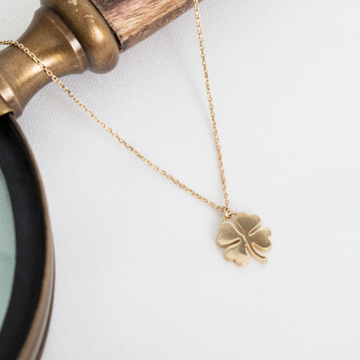 14k Solid Gold Four-Leaf Clover Necklace