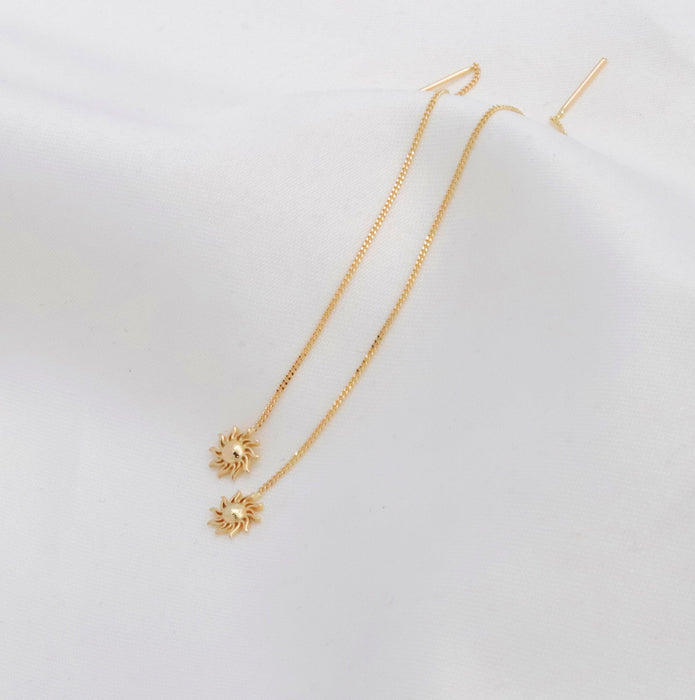 14k Solid Gold Star Chain Threader Earrings with Cuff