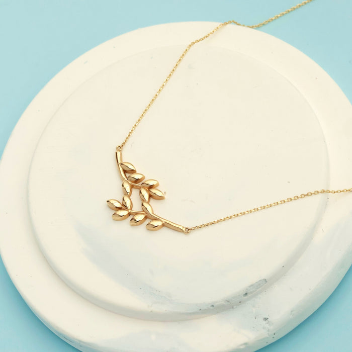 Delicate 14K Gold Olive Branch Pendant