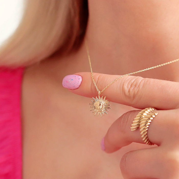 14k Solid Gold Sunburst Pendant Necklace