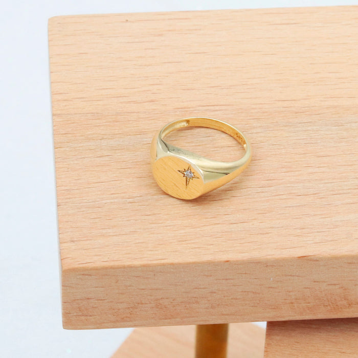 14k Solid Gold Starburst Signet Ring