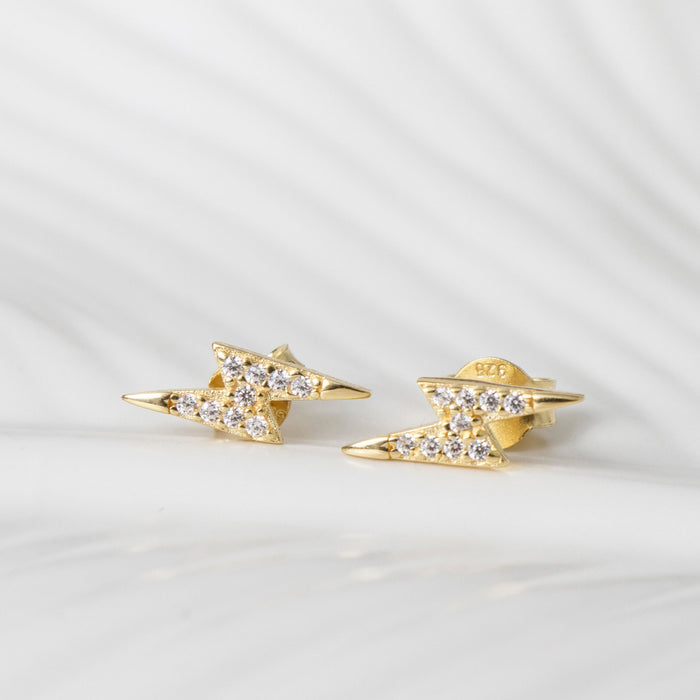 Gold Lightning Bolt Stud Earrings