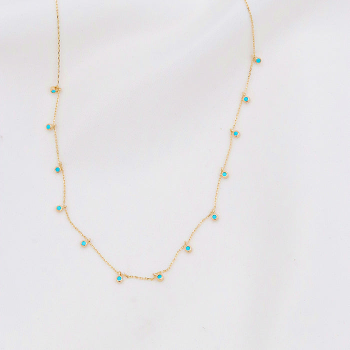 14K Gold Turquoise Station Necklace